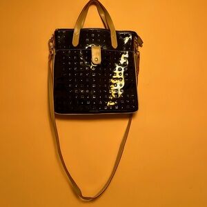 ARCADIA, Black Patent Leather slimline tote and Crossbody bag